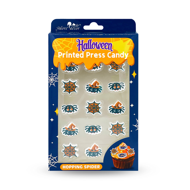  Prensa impresa para Halloween, decoraci&oacute;n de ara&ntilde;a saltarina de caramelo, chispitas comestibles